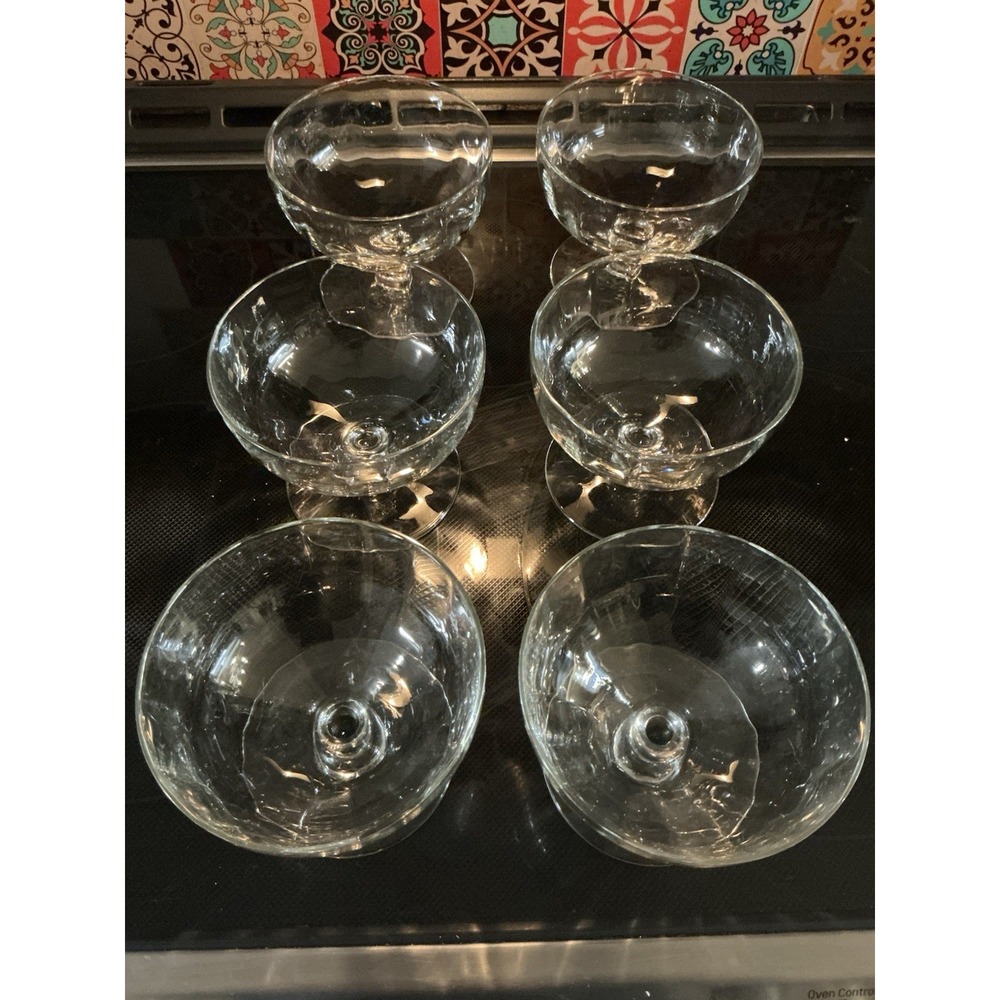 Vintage Clear Crystal Coupe Glass, Set of 6, Ribbed Pattern